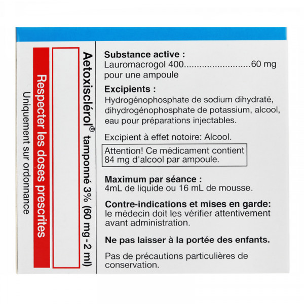 Rupture AETOXISCLEROL TAMPONNE 60 mg/2 mL, sol inj IV, amp