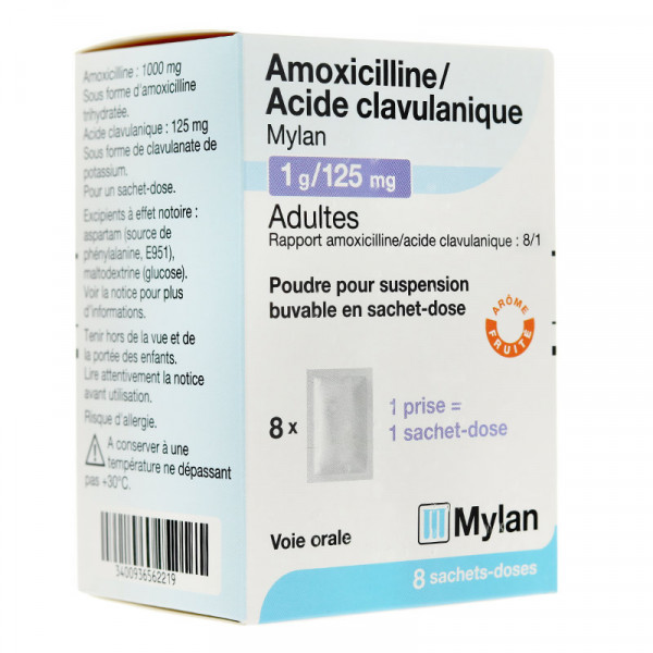Rupture AMOXICILLINE/AC CLAVULANIQUE MYLAN 1 g/125 mg ADULTE, pdr pr susp buv, sachet