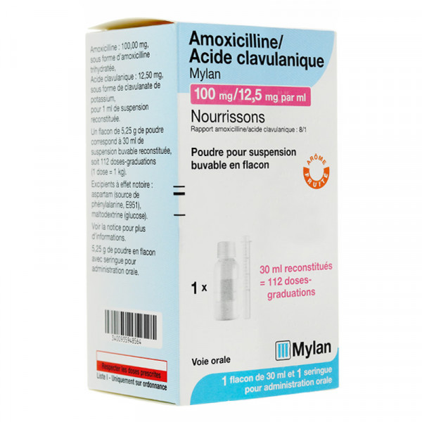 Rupture AMOXICILLINE/AC CLAVULANIQUE VIATRIS 100 mg/12,5 mg/mL ENF, pdr pr susp buv, fl 60 mL+mesure