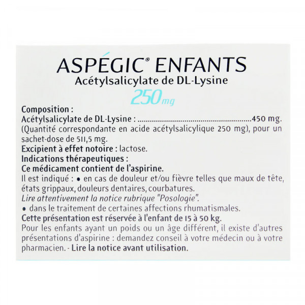 Rupture ASPEGIC 250 mg ENF, pdr pr sol buv, sachet
