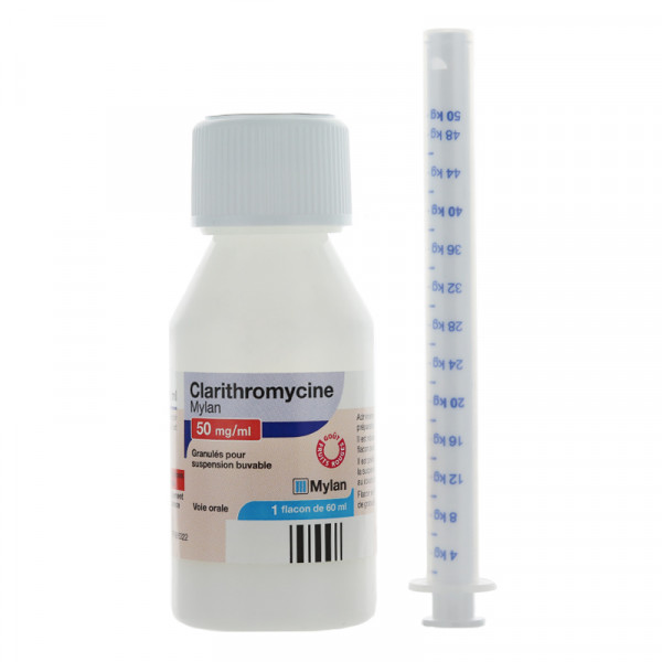Rupture CLARITHROMYCINE MYLAN 50 mg/mL, granulé pr susp buv, fl 60 mL+mesure