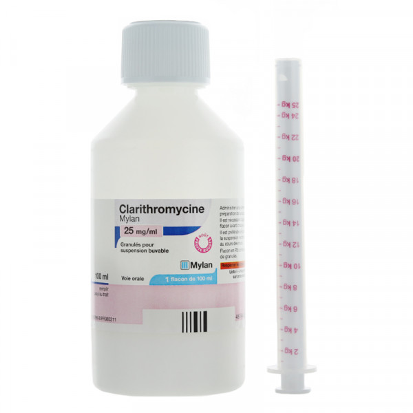 Rupture CLARITHROMYCINE VIATRIS 25 mg/mL, granulé pr susp buv, fl 100 mL+mesure