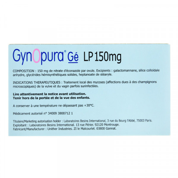 Rupture GYNOPURA Gé LP 150 mg, ovule LP